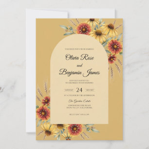 Amber Ochre Zinnia Eucalyptus Wedding Invitation