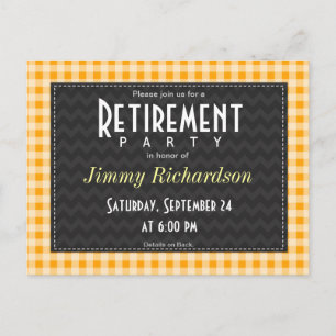 Amber Orange Gingham Retirement Party Invitation Postcard