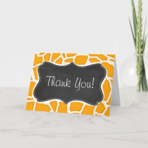 Amber Orange Giraffe Animal Print; Chalkboard Thank You Card