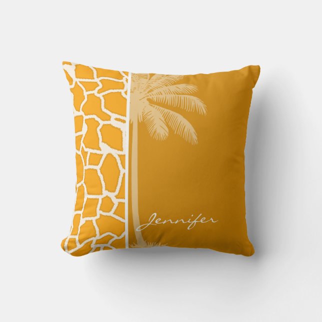 Amber Orange Giraffe Animal Print; Palm Cushion (Front)