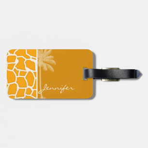 Amber Orange Giraffe Animal Print; Palm Luggage Tag