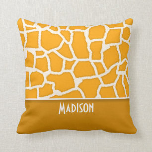Amber Orange Giraffe Print; Personalised Cushion