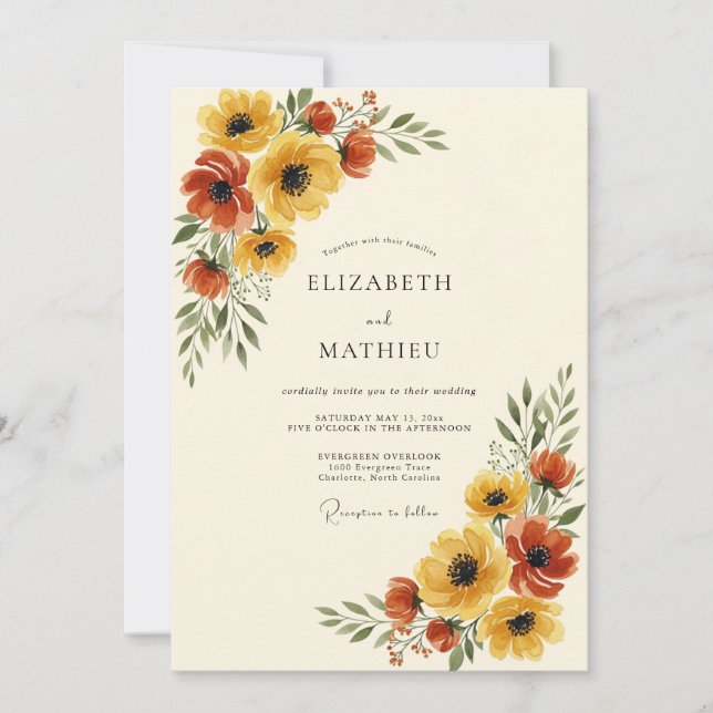 Amber Painterly Autumn Wedding Invitation (Front)