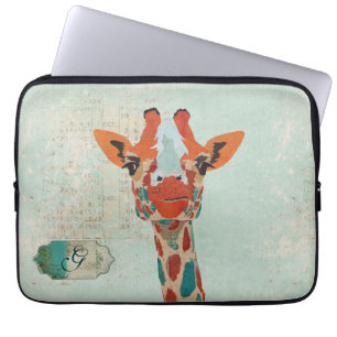 Amber Peeking Giraffe Monogram Computer Sleeve