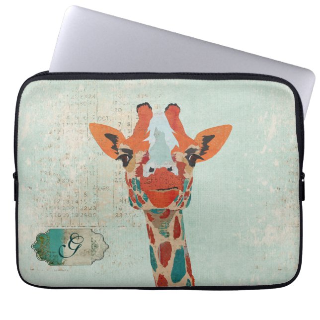 Amber Peeking Giraffe Monogram Computer Sleeve (Front)