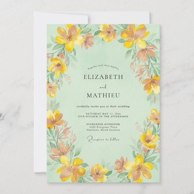 Amber Petal Mint Wedding Invitation (Front)