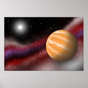 Amber planets floating in the galaxy. poster
