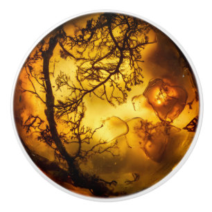 Amber Plant Pattern Ceramic Knob