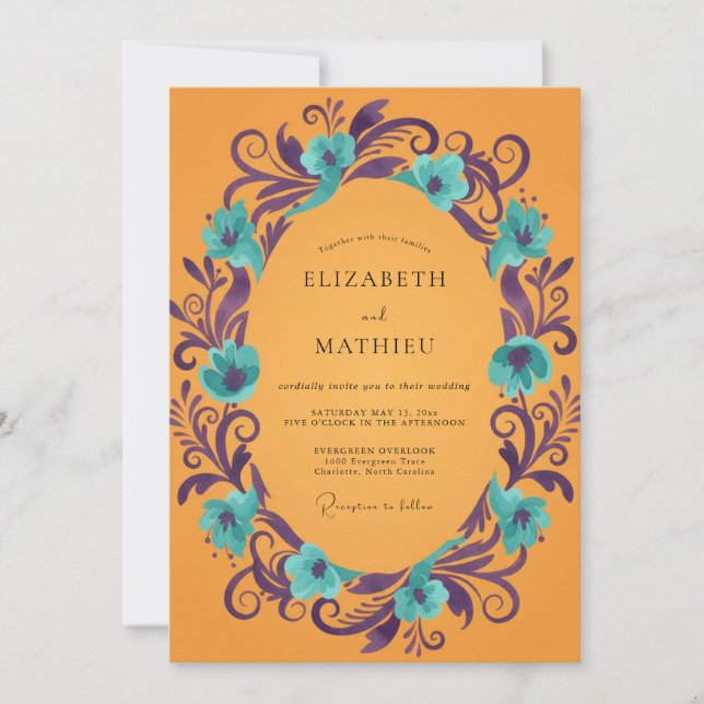 Amber Plum Poppy Wedding Invitation (Front)