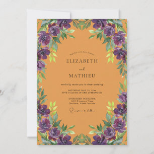Amber Purple Ranunculus Dusty Eucalyptus Wedding Invitation