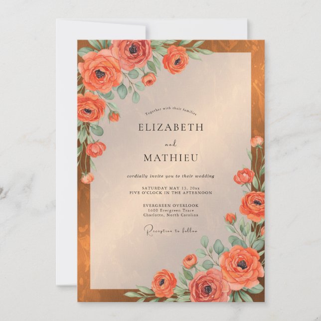 Amber Ranunculus Eucalyptus Wedding Invitation (Front)