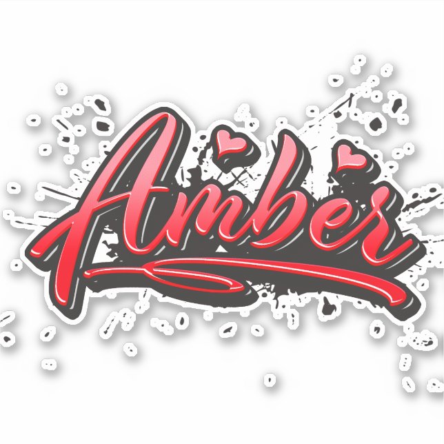 Amber red Heart Graffiti Sticker (Front)