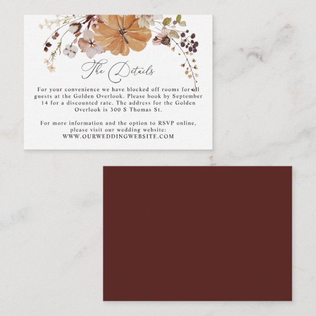 AMBER rustic fall pumpkin details card (Front/Back)