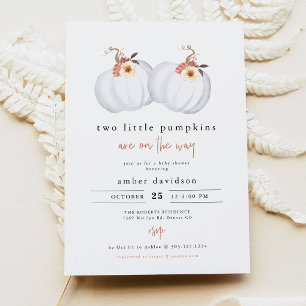 AMBER Rustic Two Little Pumpkins Twin Baby Shower Invitation