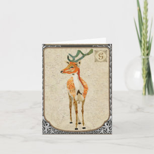 Amber Stag Vintage  Monogram Notecard