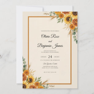 Amber Sunflower Harvest Eucalyptus Wedding Invitation