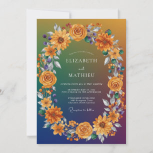 Amber Sunflower Indigo Eucalyptus Wedding Invitation