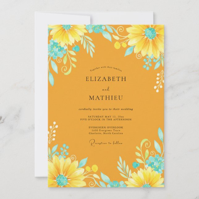 Amber Sunflower Painted Wedding Invitation (Front)