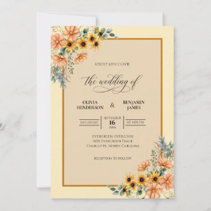 Amber Sunflower Rustic Eucalyptus Wedding Invitation