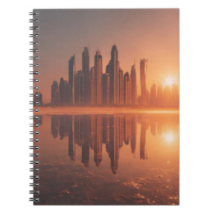 Amber Sunrise Futuristic Skyline Notebook