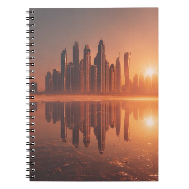 Amber Sunrise Futuristic Skyline Notebook (Front)