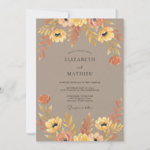 Amber Taupe Floral Watercolor Wedding Invitation