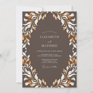 Amber Taupe Leaf Wedding Invitation