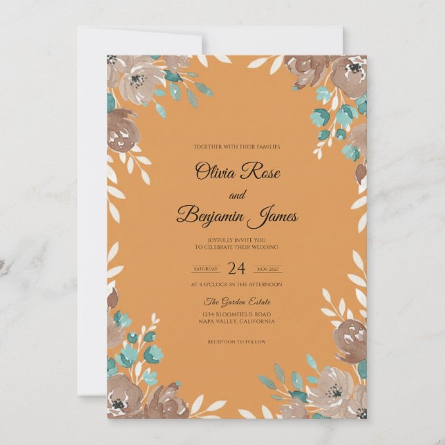 Amber Teal Vine Wedding Invitation (Front)