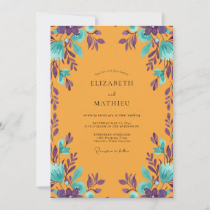 Amber Violet Leaf Wedding Invitation