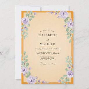 Amber Violet Ranunculus Eucalyptus Wedding Invitation