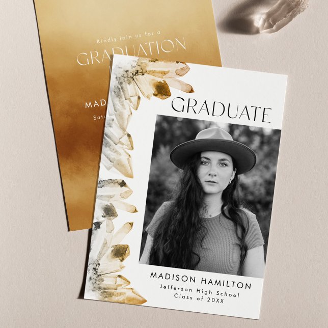 Amber Watercolor Crystal Photo Graduation Party Invitation (Creator Uploaded)