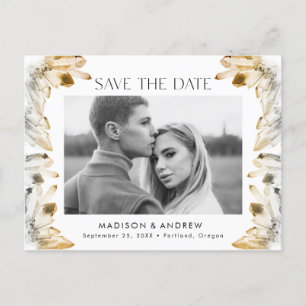 Amber Watercolor Crystal Photo Save the Date Announcement Postcard