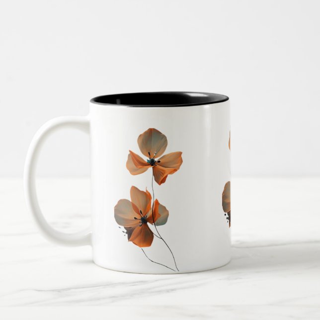 Amber Whisper Petals in the Dark Quiet Bloom Ember Two-Tone Coffee Mug (Left)
