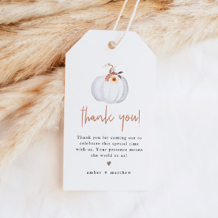 AMBER White Pumpkin Cute Orange Fall Floral Gift Tags