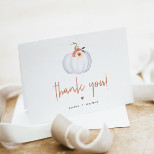AMBER White Pumpkin Cute Orange Fall Floral Thank You Card