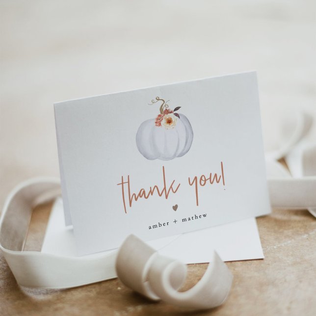 AMBER White Pumpkin Cute Orange Fall Floral Thank You Card (Creator Uploaded)