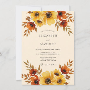 Amber Yellow Floral Autumn Wedding Invitation
