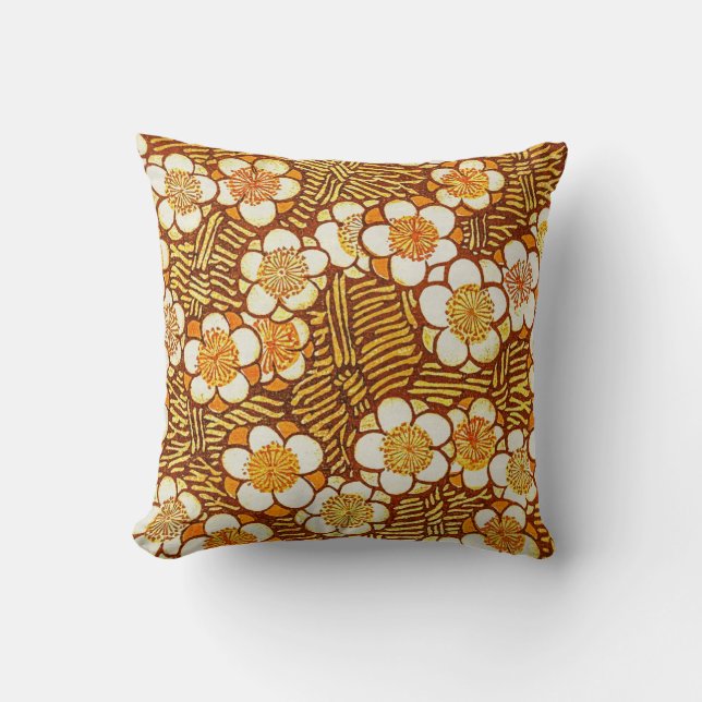 Amber Yellow Gold Flower Vintage Style Pillow (Front)