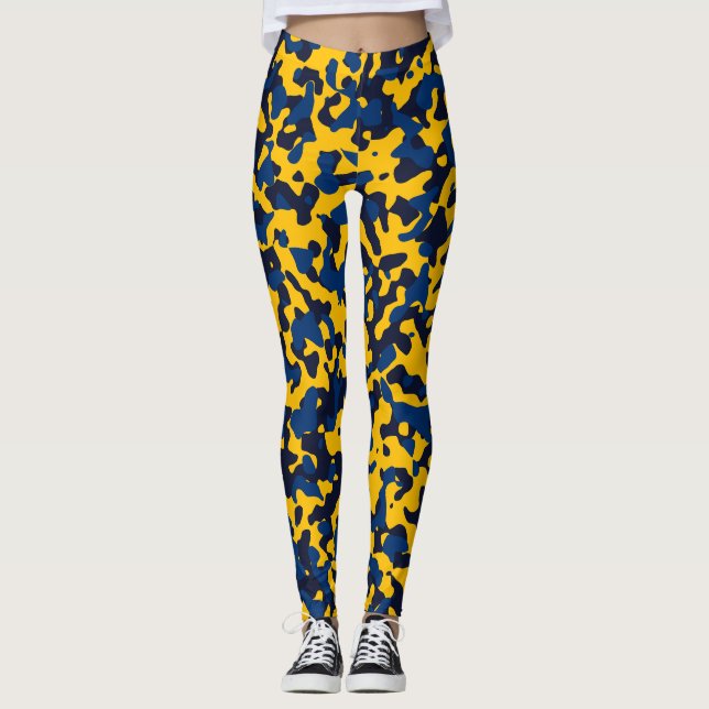 Amber Yellow, Midnight Blue, Haiti Blue, Camo  Leggings (Front)