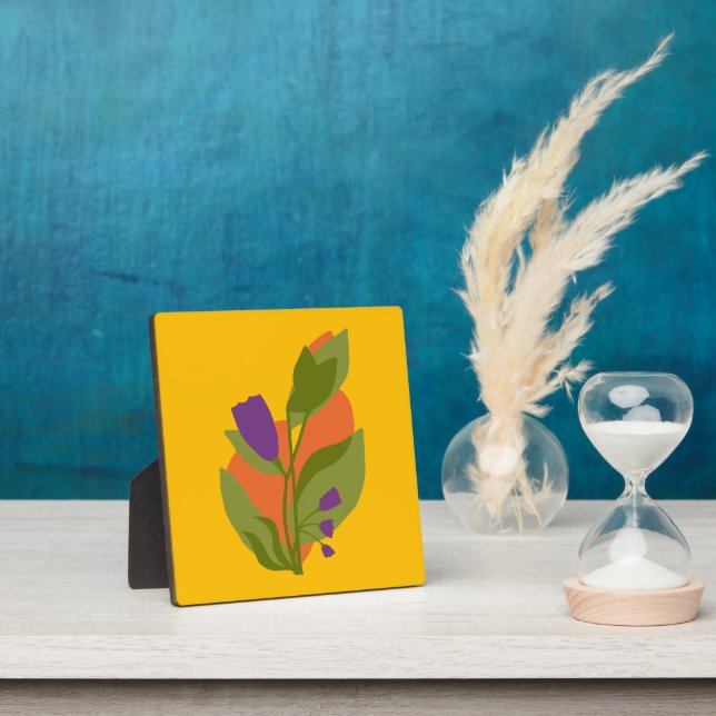 Amber Yellow with purple flower  Plaque (Insitu)