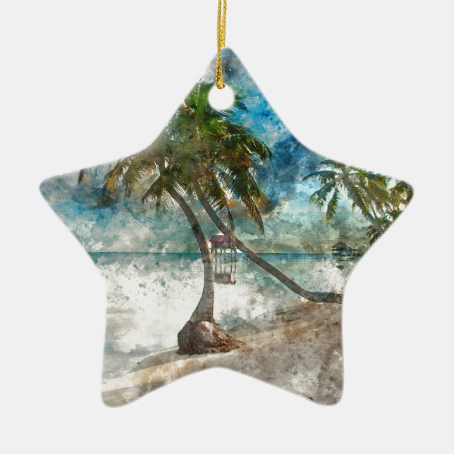 Ambergris Caye Belise Travel Destination Ceramic Tree Decoration (Front)