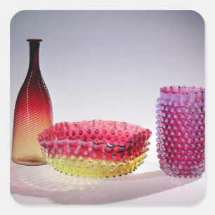 Amberina bottle, New England Glass Company, 1885 Square Sticker