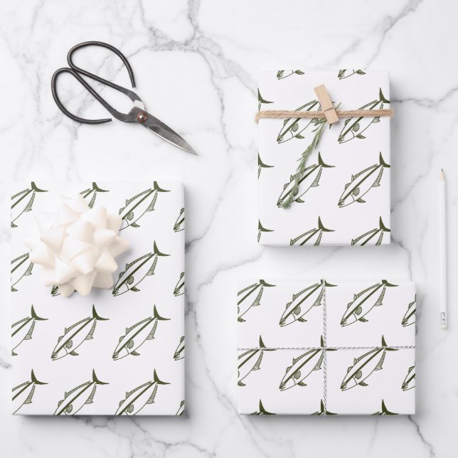 Amberjack in Army Green on White in Large Wrapping Paper Sheet (Front)