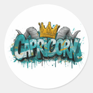 Ambitious Capricorn Zodiac Graffiti Airbrush Classic Round Sticker