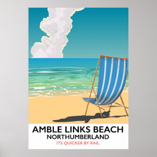 Amble Links Beach Northumberland Travel poster