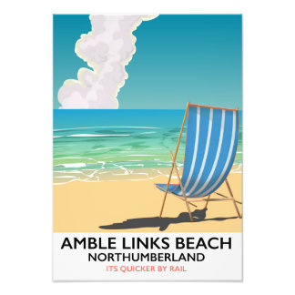 Amble Links Beach Northumberland Travel poster