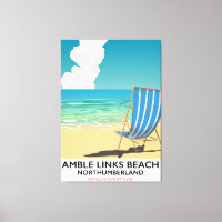 Amble Links Beach Northumberland Travel poster