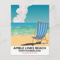 Amble Links Beach Northumberland Travel poster
