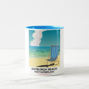 Amble Links Beach Northumberland Travel poster Two-Tone Coffee Mug