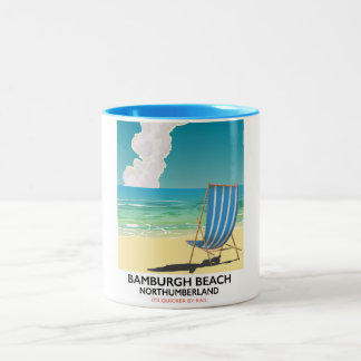 Amble Links Beach Northumberland Travel poster Two-Tone Coffee Mug